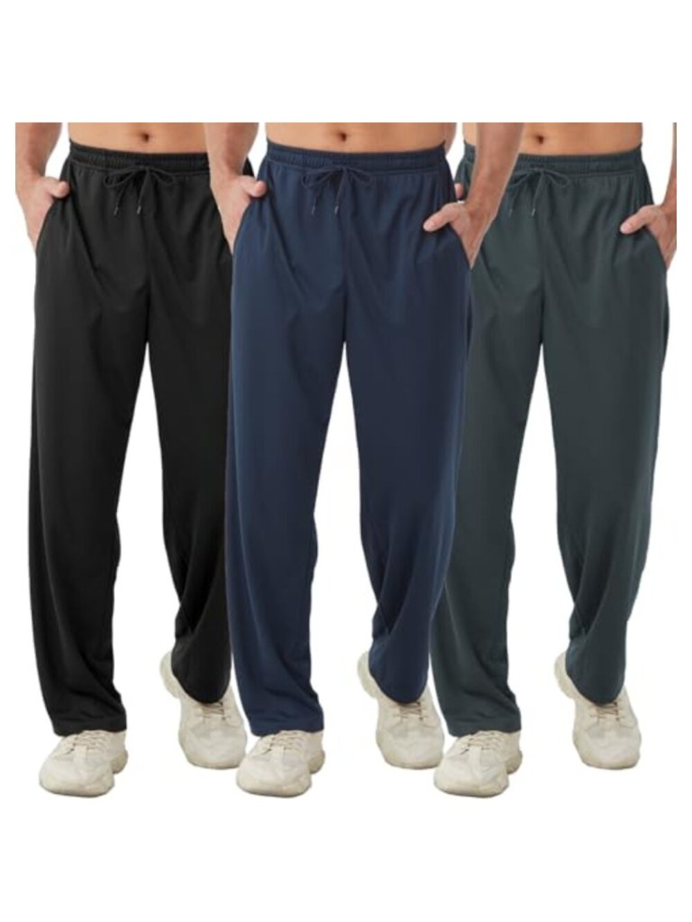 Men's 3Pack Lightweight Sweatpants Pockets Open Bottom Athletic Gym
